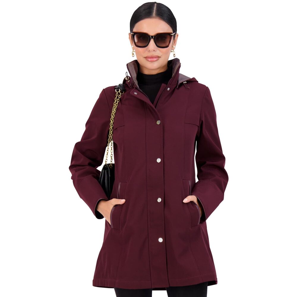 Jones New York Women's Rain Jacket, Hooded Waterproof Rain Coat, Wine, Size M